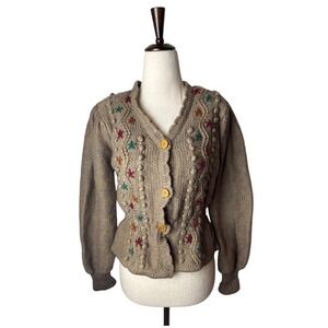 The Italian Mob Vintage Sweater Women Small Brown‎ Knit Star Bobble Cardigan